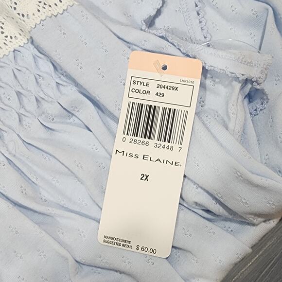 Miss Elaine Short Nightgown Embroidery Pintuck Detail Light Blue Size 2X - Picture 7 of 8